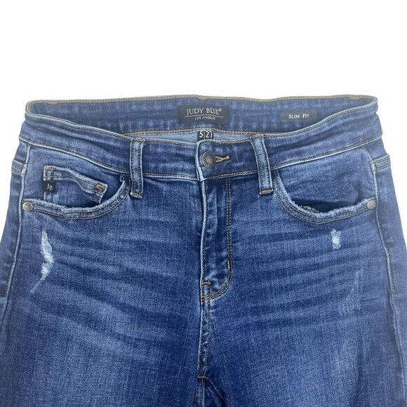 Judy Blue Womens Distressed Slim Straight Jeans Blue Denim Medium Wash Size 5/27 - Picture 16 of 16